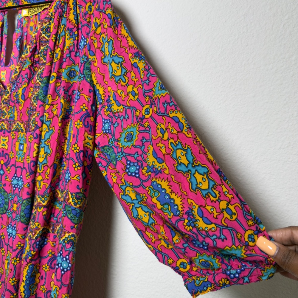 Persaman Women Top Large Pink Psychedelic Medallion Bohemian‎ Cottagecore - Picture 2 of 9